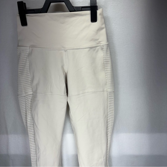 Alo Yoga High Waist Mesh Panel Leggings Cream XS Athleisure Workout - Picture 2 of 6